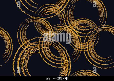 Anelli dorati su sfondo nero, motivo senza cuciture Illustrazione Vettoriale