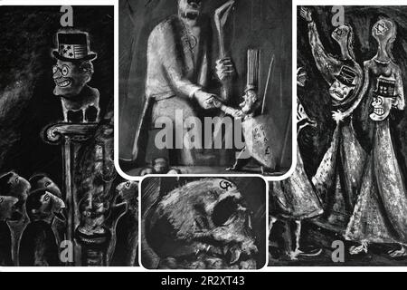 Propaganda antisemita, anticapitalista e anticomunista del regime fascista italiano del dittatore Mussolini. Foto Stock