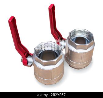 Accoppiare due maschi a sfera da pollici con leva-maniglia isolata su sfondo bianco Foto Stock