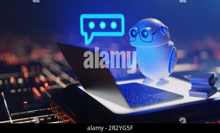 Simpatico robot ai copilot Conversational con bolla vocale, rendering 3D Foto Stock