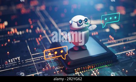 Simpatico robot ai copilot Conversational con bolla vocale, rendering 3D Foto Stock