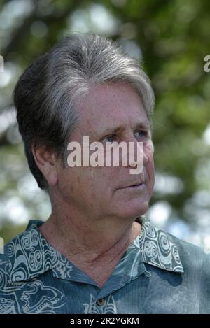 Brian Wilson dei Beach Boys conduce una telefonata fotografica prima del concerto dal vivo che si terrà il 5 gennaio 2008, nell'ambito della serata di apertura dell'annuale Festival di Sydney, che si terrà dal 5-26 gennaio. Hyde Park, Sydney, Australia. 03.01.08. Foto Stock