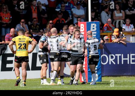 Castleford, Regno Unito. 21st maggio 2023. Josh Griffin del FC Hull festeggia dopo aver segnato la partita di Sesta Round della Coppa delle sfide Betfred tra Castleford Tigers e Hull Football Club alla Mend-A-Hose Jungle di Castleford domenica 21st maggio 2023. (Foto: Mark Fletcher | NOTIZIE MI) Credit: NOTIZIE MI & Sport /Alamy Live News Foto Stock