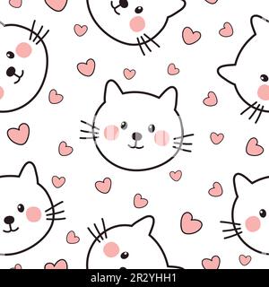 Modello infantile senza cuciture con gatti carini. Cartoon sfondo con gatti sorridenti e cuori. Illustrazione vettoriale. Illustrazione Vettoriale
