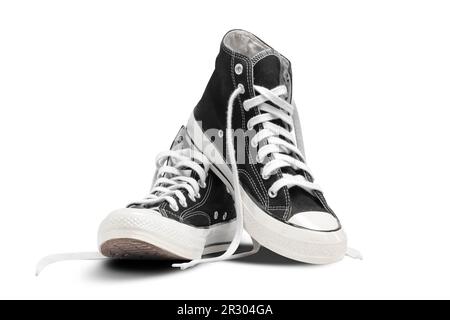 Sneakers nero isolato su sfondo bianco Foto Stock