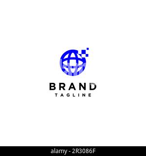 Icona blu a forma di globo con accento digitale. Design semplice del logo per l'accesso globale tramite Internet, dispositivi mobili e app, social media e e-commerce. Illustrazione Vettoriale