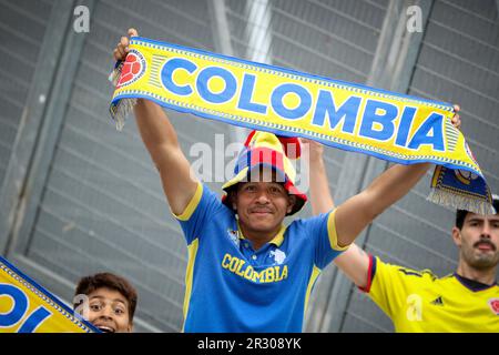 La Plata, Argentina. 21st maggio, 2023. I fan della Colombia hanno visto durante una partita tra Israele e Colombia come parte della Coppa del mondo U20 Argentina 2023 - Gruppo C all'Estadio unico 'Diego Armando Maradona'. Punteggio finale: Israele 1 - 2 Colombia (Foto di Roberto Tuero/SOPA Images/Sipa USA) Credit: Sipa USA/Alamy Live News Foto Stock