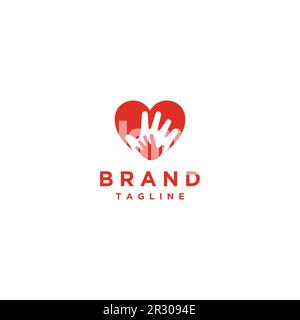 Logo icona a due mani sul cuore. Semplice logo di due mani nel cuore simbolo poggiare l'uno sull'altro. Illustrazione Vettoriale