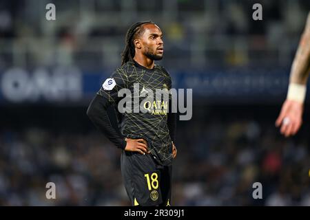 Parigi, Francia. 21st maggio, 2023. Renato Junior Luz Sanches durante la partita di calcio Ligue 1 tra AJ Auxerre (Aja) e Paris Saint Germain (PSG) il 21 maggio 2023 allo Stade Abbe Deschamps di Auxerre, Francia. Credit: Victor Joly/Alamy Live News Foto Stock