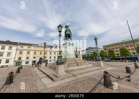 Statua di re Gustavo II Adolfo di Bent Erland Fogelberg in piazza Gustaf Adolfs nel distretto di Nordstaden. 400 anni di Gothenburg. Gothenburg. Foto Stock