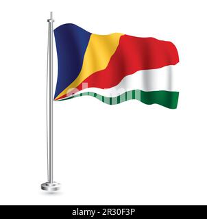 Bandiera delle Seychelles. Isola realistica onda bandiera di Seychelles Paese su flagpole. Illustrazione vettoriale. Illustrazione Vettoriale