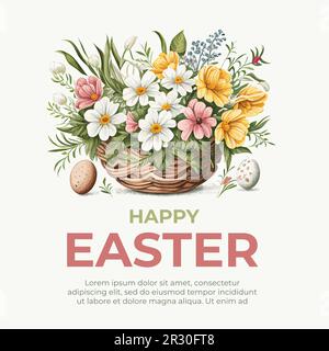 Felice pasqua Vector belle illustrazioni classiche di uova di pasqua in un cestino di fiori Illustrazione Vettoriale