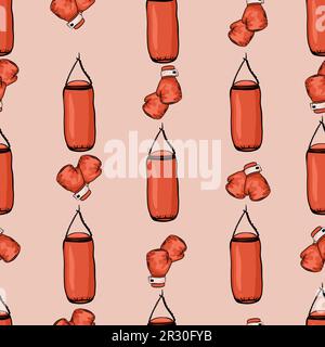 Modello a tema di boxe senza cuciture. Modello di guanti da boxe. Guanti da boxe luminosi di colore rosso, modello per il tuo progetto Illustrazione Vettoriale