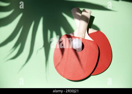 Tavolo da ping pong verde con palla poggiata su un tavolo paddle da tennis Foto Stock