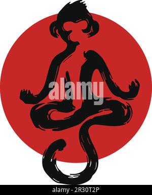 Monkey do Yoga Brush Stroke Design Illustrazione Vettoriale