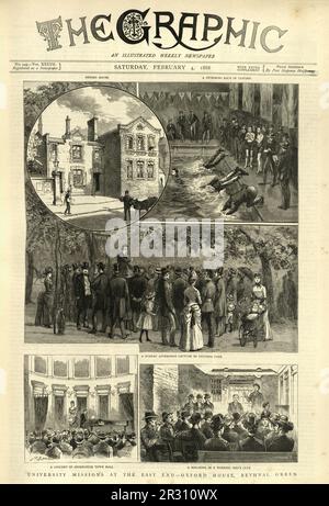 Illustrazione vintage delle missioni universitarie all'East End, Londra, Oxford House, Bethnal Green, 19th ° secolo Foto Stock