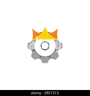 macchina colorata king cog crown vettore logo Illustrazione Vettoriale
