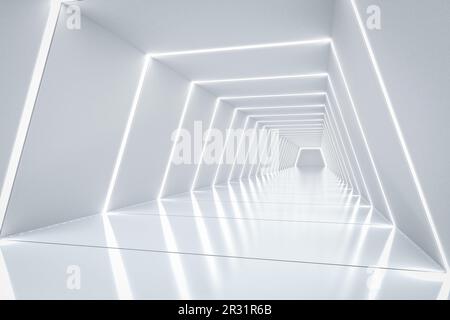 3d che rende vuoto corridoio bianco o spazio corridoio passerella interno Foto Stock