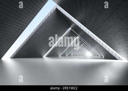 rendering 3d interno stanza vuota con forma triangolare Foto Stock