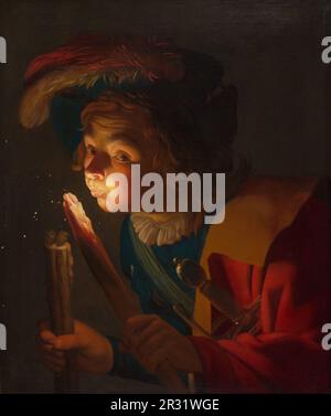 Un ragazzo che soffia su un Firebrand Data: 1621/22 artista: Gerrit van Honthorst, olandese, 1592-1656 Foto Stock