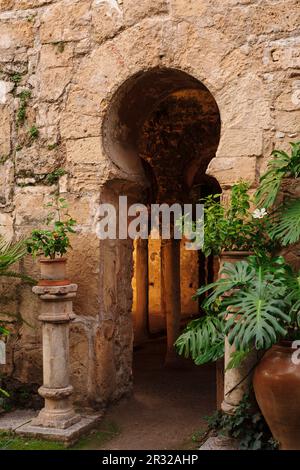 Bagni arabi, - Banys Àrabs - portale ad arco a ferro di cavallo, 10th ° secolo, Palma, Maiorca, isole baleari, spagna, europa. Foto Stock