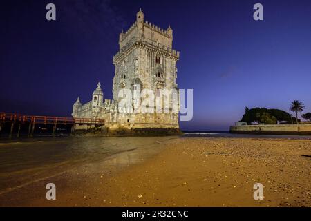 Torre de Belém, arquitectura manuelina, Lisboa, Portogallo. Foto Stock