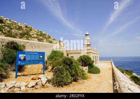 Faro de Tramuntana, año 1907. Parque Natural de Sa Dragonera. Isla Dragonera. Sierra de Tramuntana. Mallorca. Islas Baleares. Spagna. Foto Stock