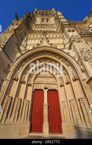 Portale d'ingresso alla Cattedrale di Saint-Étienne a Meaux, una chiesa cattolica romana nel dipartimento della Senna e Marna vicino a Parigi, Francia Foto Stock