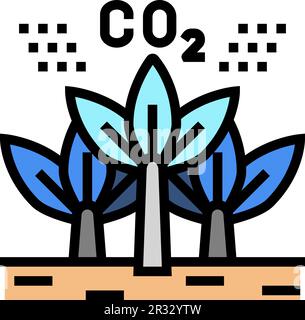 illustrazione vettoriale delle icone a colori della tecnologia del futuro con la sequenza delle emissioni di carbonio Illustrazione Vettoriale