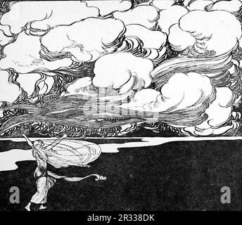 Da parte di Rene Bull Disegno di una donna sotto il cielo nuvoloso. Dal Rubaiyat di Omar Khayyam. Foto Stock
