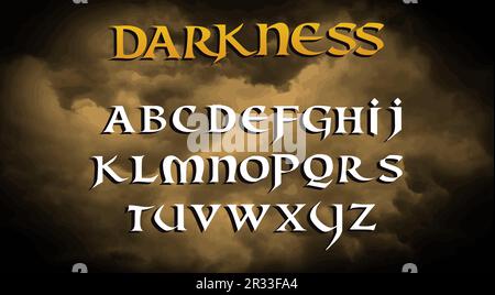 Alfabeto gotico in stile anni '90. Tipografia retrò per horror o thriller film logo. Raccolta vettoriale abc vintage di lettere. Font maiuscola per la fantasia Illustrazione Vettoriale