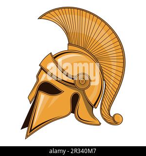 Casco greco. Illustrazione vettoriale di un guerriero spartano. Un gladiatore di troia, spartano greco antico o romano Illustrazione Vettoriale