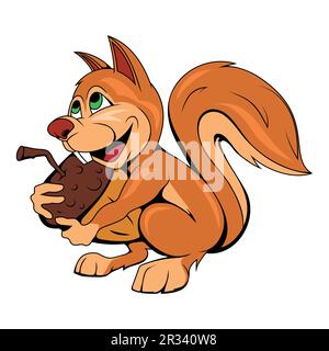 Scoiattolo. Illustrazione vettoriale di uno scoiattolo soffice che tiene un acorno. Piccolo animale di foresta Illustrazione Vettoriale
