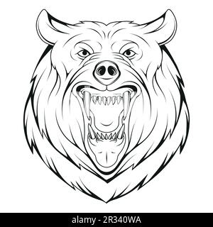 Orso arrabbiato. Illustrazione vettoriale di uno schizzo in modo grizzly. Orso ruggente Illustrazione Vettoriale