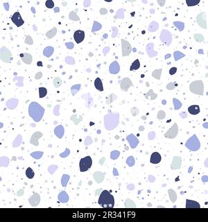 Pavimento in terrazzo viola con motivo senza cuciture. Simpatico sfondo neutro astratto. Struttura vettoriale del pavimento a mosaico. Lilla, viola e grigio. Alla moda Illustrazione Vettoriale