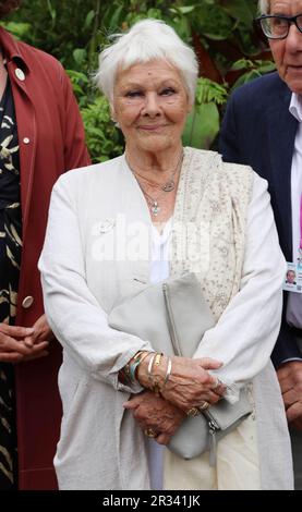 Londra, Regno Unito. 22nd maggio, 2023. Dame Judi Dench visita un giardino al Chelsea Flower Show 2023 di Londra lunedì 22 maggio 2023. Foto di Hugo Philpott/UPI Credit: UPI/Alamy Live News Foto Stock