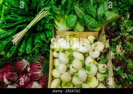 Verdura fresca, Mercado s Olivar , Palma di Mallorca,Islas Baleares, Spagna. Foto Stock