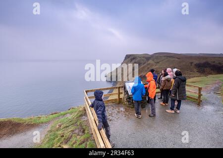 Mirador, un Cailc, Diatomita, minería, Trotternish, altopiani, Escocia, Reino Unido. Foto Stock