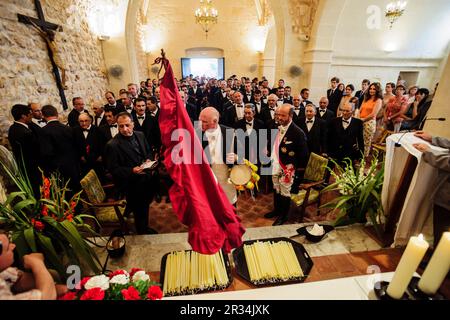 Misa vespertina - Vespres-, Ermita de Sant Joan Gran. Fiestas de Sant Joan. Ciutadella.,Menorca Islas Baleares,España. Foto Stock