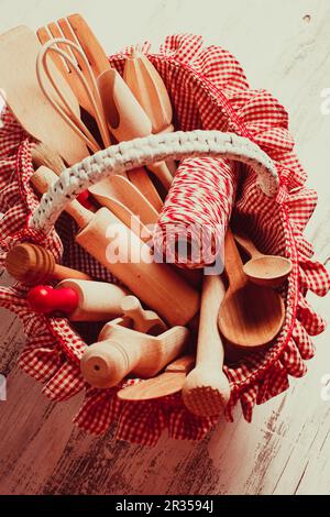 Cucina in legno utensili Foto Stock