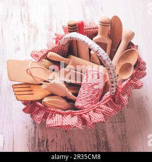 Cucina in legno utensili Foto Stock