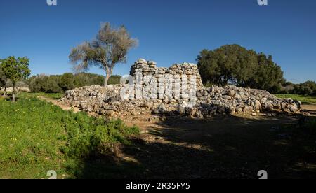 Talayot circolare, conjunto prehistórico de Capocorb Vell, principios del primer milenio a. C. (Edad de Hierro), Monumento Histórico Artístico, Llucmajor, Maiorca, isole Baleari, Spagna. Foto Stock