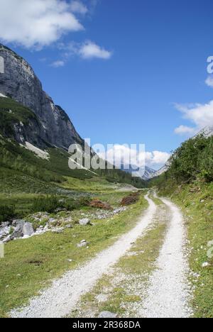 Escursioni a piedi nella Valle di Gleirsch, Monti Karwendel, Tirolo, Austria Foto Stock