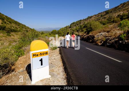 Carretera de randa a Cura, macizo de Randa, Algaida, Maiorca, isole Baleari, Spagna, Europa. Foto Stock