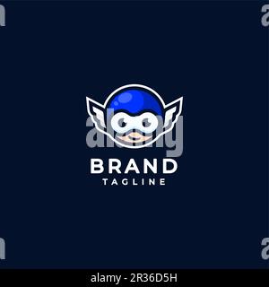 Ragazzo carino con maschera blu e logo ala design. Cute Boys Head Mascot Design con accenti Wing. Grazioso design da ragazzo con maschera blu e dettagli ad ala. Illustrazione Vettoriale