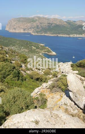 Morro d'en Fabioler desde el camino de Na Popia.Parque Natural de SA Dragonera.Andratx.Ponent.Mallorca.Baleares.España. Foto Stock