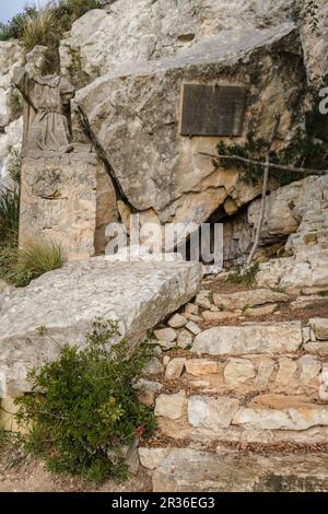 Ramon Llull grotta, santuario della cura, Puig de Randa, Maiorca, Isole Baleari, Spagna. Foto Stock