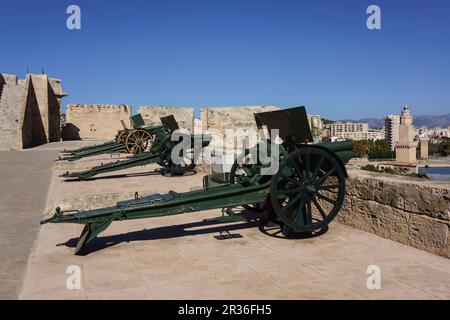 Schneider 105/11 mountain Obus, 1919, Castello di San Carlos, diciassettesimo secolo, Palma di Mallorca, Spagna. Foto Stock