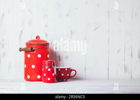 Red polka dot utensili Foto Stock
