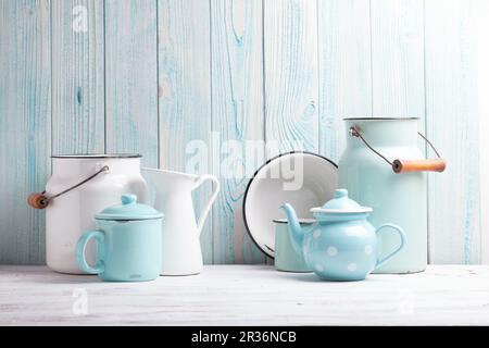 Enamelware still life Foto Stock